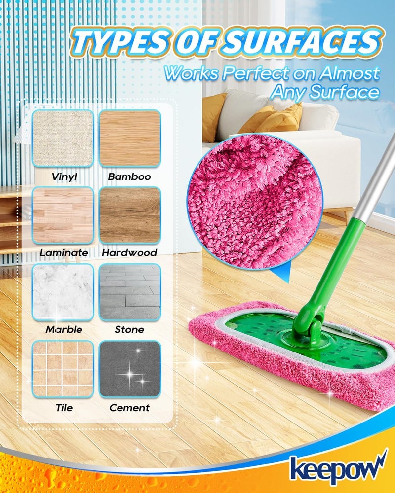 KEEPOW 6 Pack Reusable Mop Pads Compatible with Swiffer Sweeper, Coral Fleece Washable Swiffer Mop Pads, Dry & Wet Sweeping Mopping Cloths (Pink, Not Included Mop) - Image 5